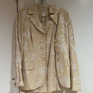Sophie Sitbon Paris Beige Floral Blazer and Skirt